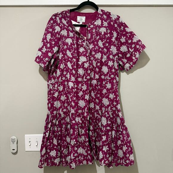 Emerson Fry Tomas Love Isla Boho Peasant Shift Mini Dress Sangria Park Print - Picture 2 of 6